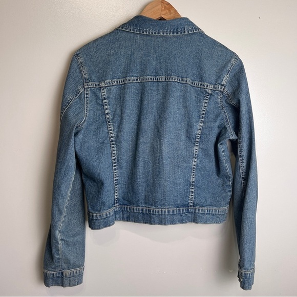 liz & co. Blue Jean Jacket with Full Red Zipper Size Petite Large EUC - Picture 3 of 6